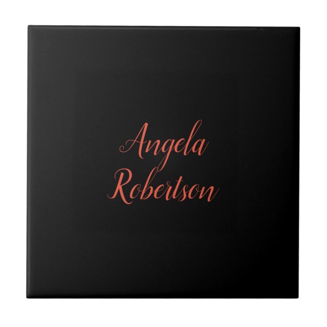Modern plain simple minimalist add name ceramic tile (Front)