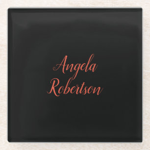 Modern plain simple minimalist add name glass coaster