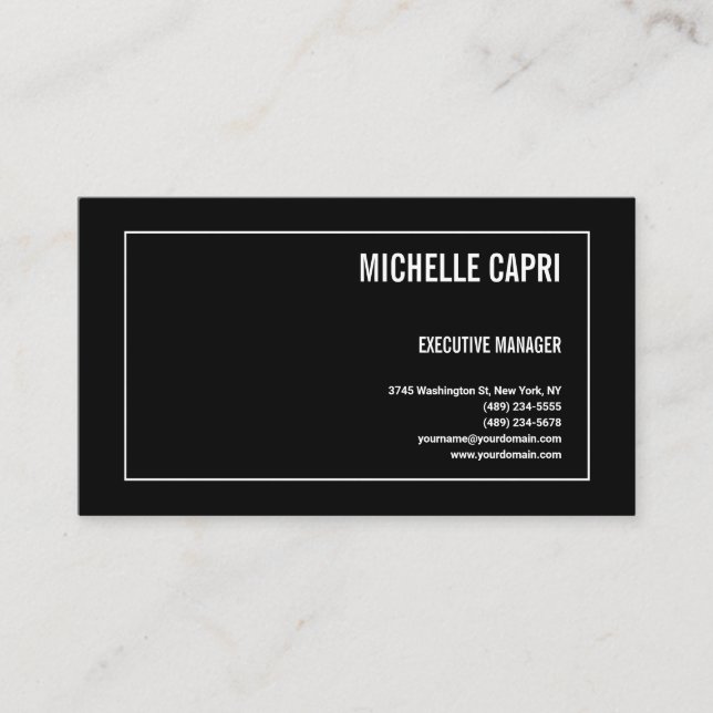 Modern Plain Simple Minimalist Black White Business Card (Front)