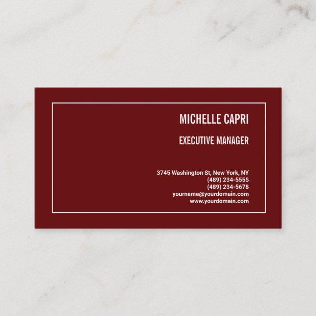 Modern Plain Simple Minimalist Dark Red Business Card (Front)