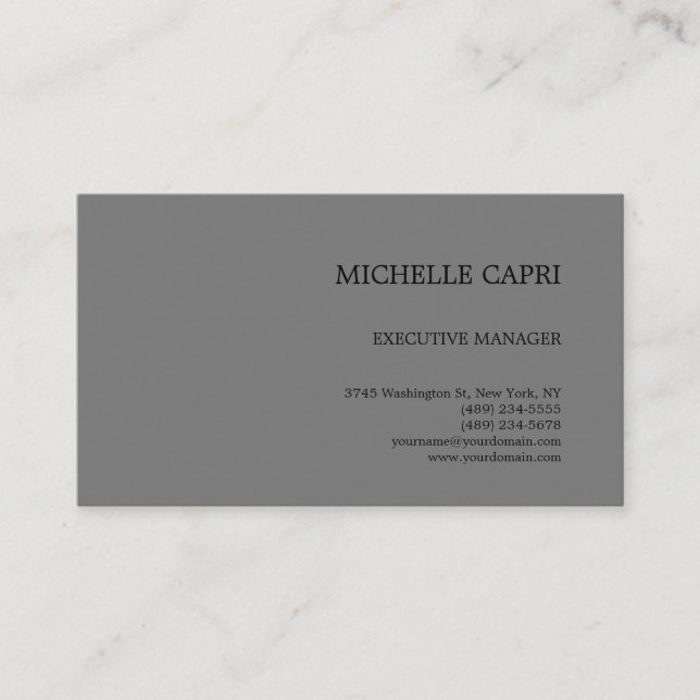 Modern Plain Simple Minimalist Grey Black Business Card (Front)