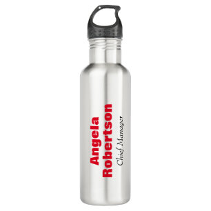 Modern plain simple minimalist red white add name 710 ml water bottle