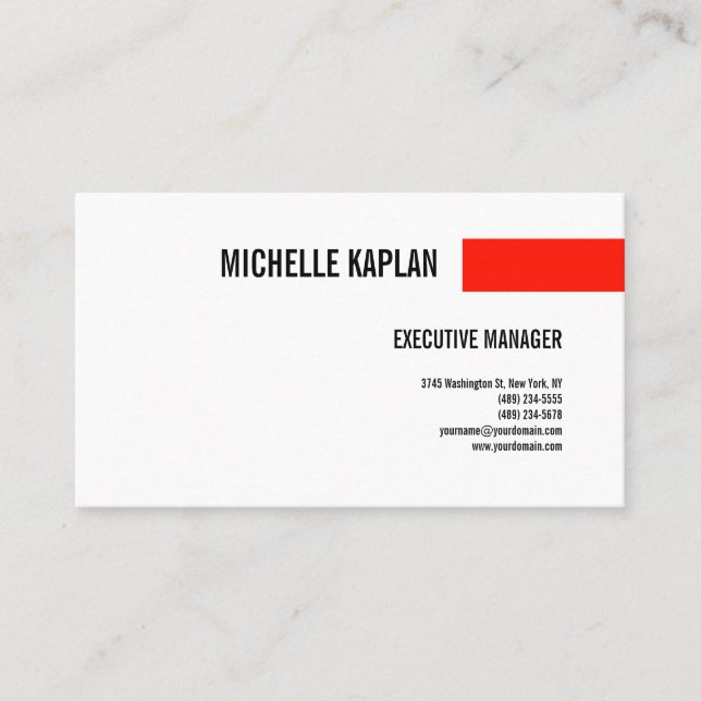 Modern Plain Simple Minimalist Red White Business Card (Front)