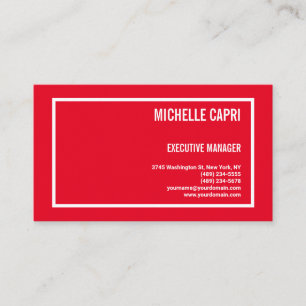 Modern Plain Simple Minimalist Red White Business Card