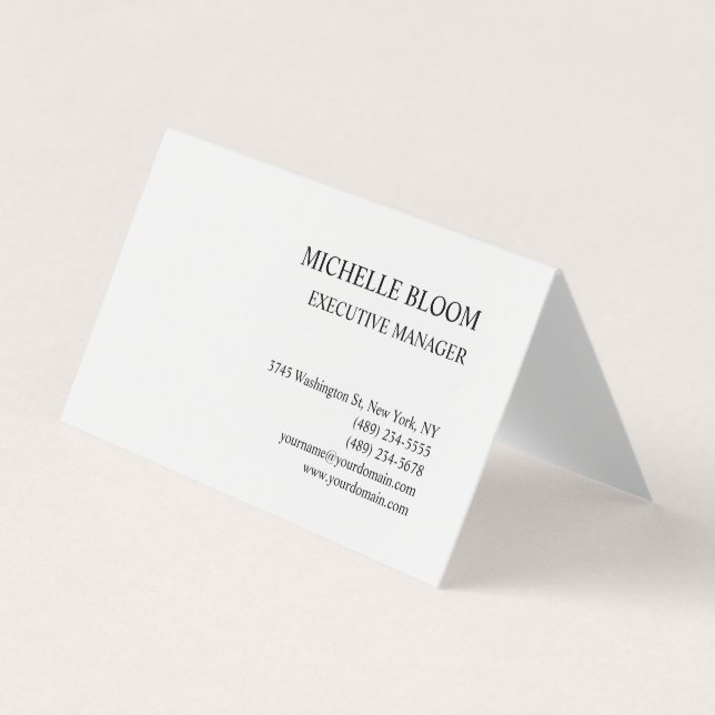 Modern Plain Simple Minimalist White Business Card (Front)