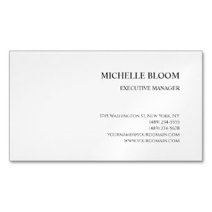 Modern Plain Simple Minimalist White Magnetic Business Card