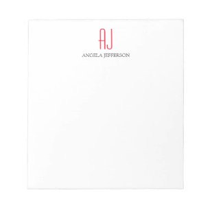 Modern plain simple white red monogram notepad