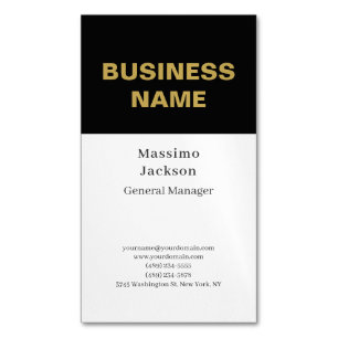 Modern Plain Trendy Minimalist Black White Gold Magnetic Business Card