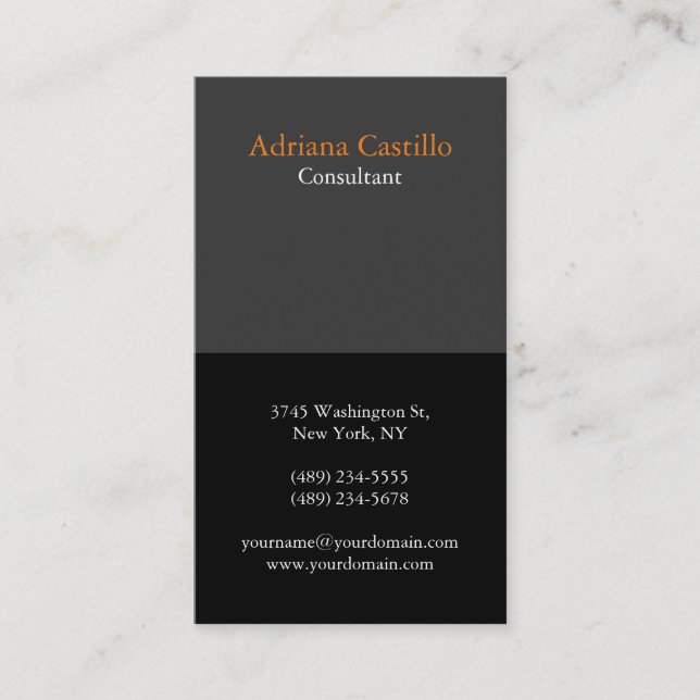 Modern Plain Vertical Black Grey Unique Design Business Card (Front)
