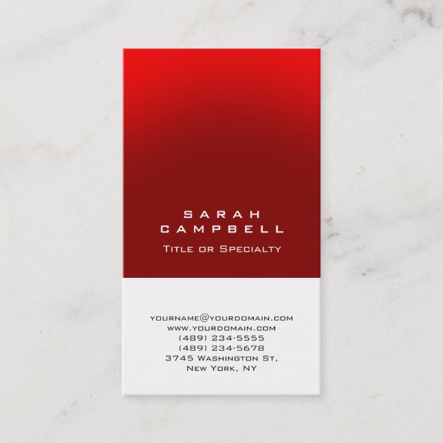 Modern Plain Vertical Red White Unique Clean Business Card (Front)
