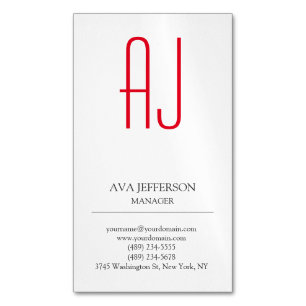 Modern plain vertical simple white red monogram 	Magnetic business card