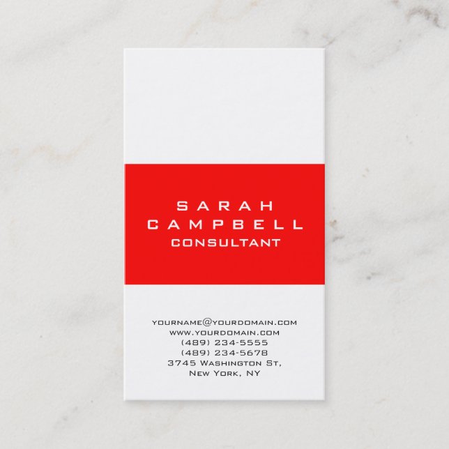 Modern Plain Vertical White Red Unique Clean Business Card (Front)