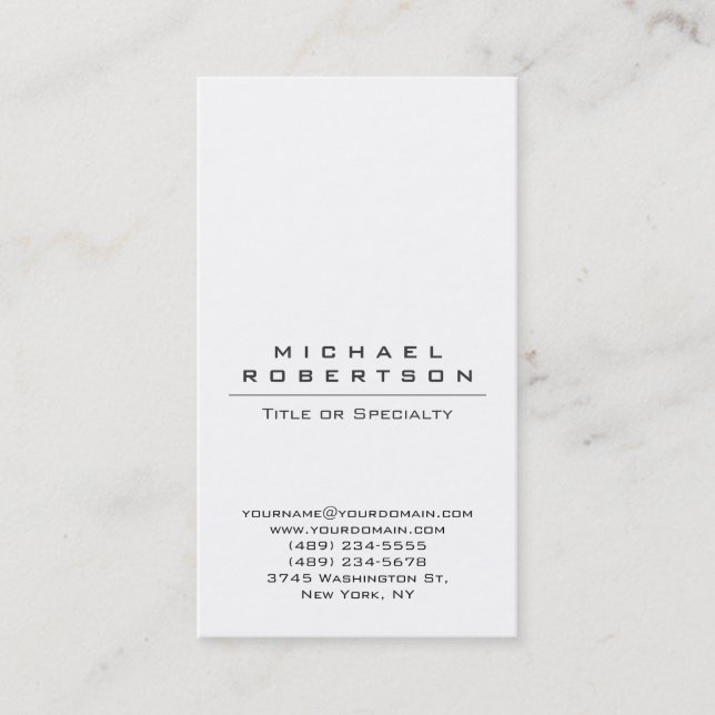 Modern Plain Vertical White Unique Business Card (Front)