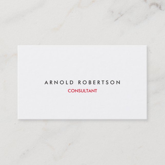 Modern Plain White Professional Business Card (Front)