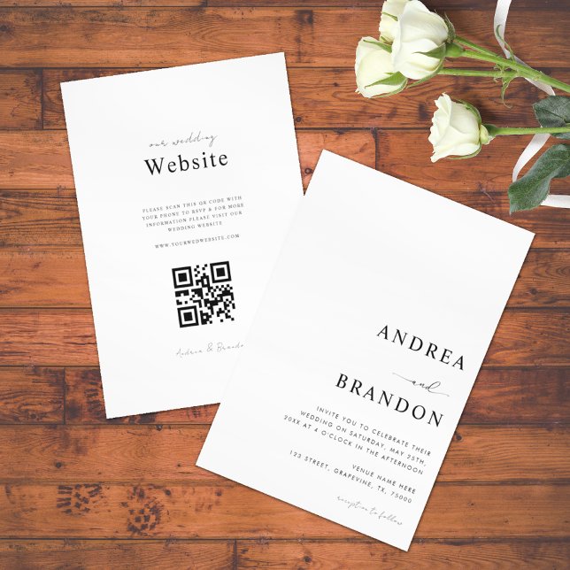 Modern Plain White QR Code All in One Wedding Invitation (Creator Uploaded)
