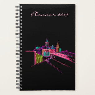 Modern Planner 2019 Black Vibrant City Art