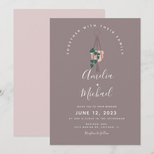 Modern Plant Macrame Hanging Botanical Wedding Invitation (Front/Back)