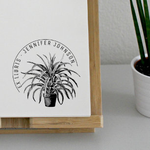 Modern Plant Pot Botanical Library Books Ex Libris Self-inking Stamp