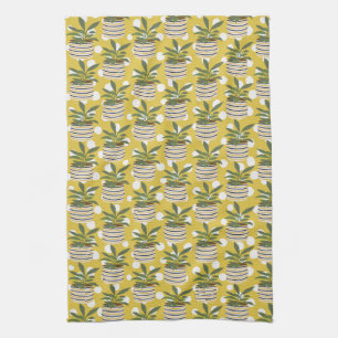 Modern Plants Decor Gold Sage Green Tea Towel