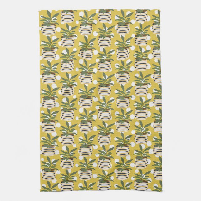 Modern Plants Decor Gold Sage Green  Tea Towel (Vertical)