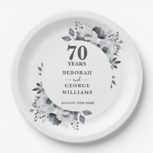 Modern Platinum 70th Wedding Anniversary Botanical Paper Plate