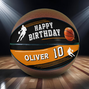 Modern Player Silhouette Stripe Happy Birthday Basketball