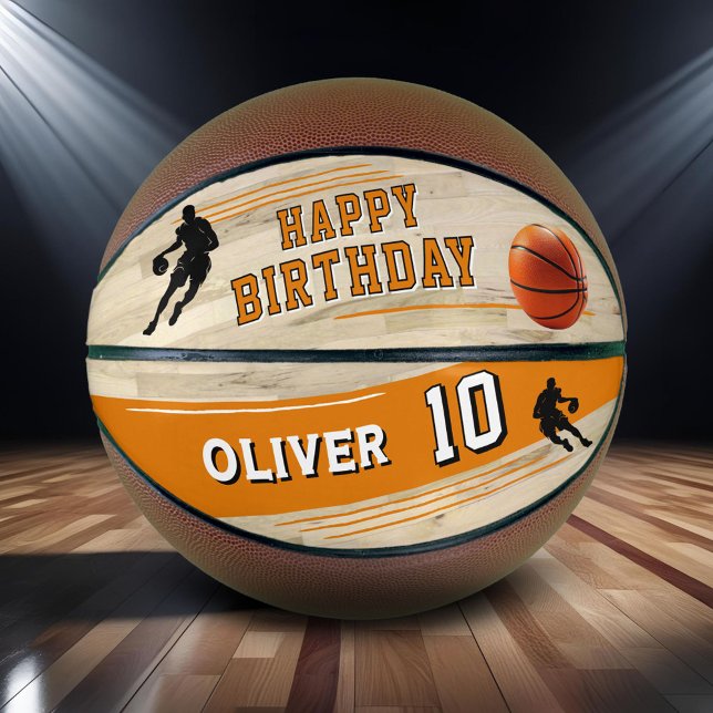Modern Player Silhouette Stripe Happy Birthday Basketball (Creator Uploaded)