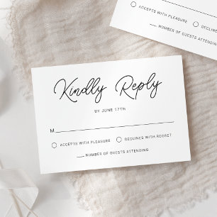 Modern Playful Calligraphy Black White Wedding RSVP Card