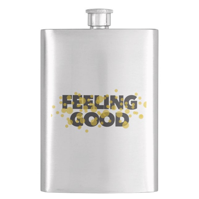 Modern, playful, cheerful design of Feeling Good Hip Flask (Front)