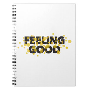 Modern, playful, cheerful design of Feeling Good Notebook