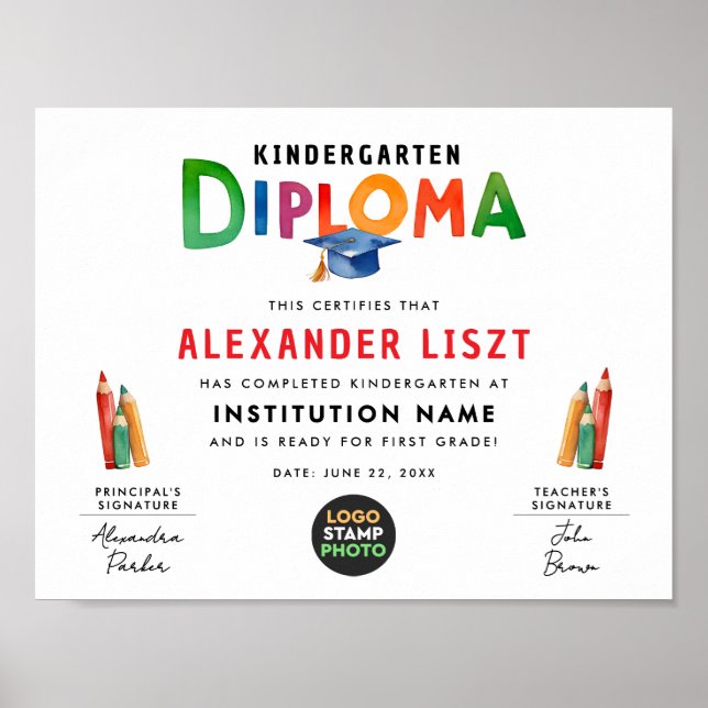 Modern Playful Colourful Typo Kid Grad Diploma Log Poster (Front)