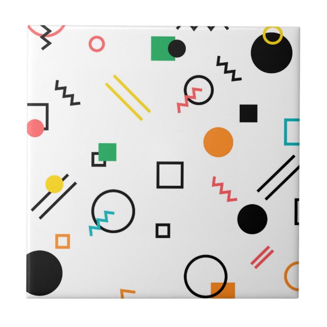 Modern, playful, cool, trendy, Memphis geometric Ceramic Tile (Front)