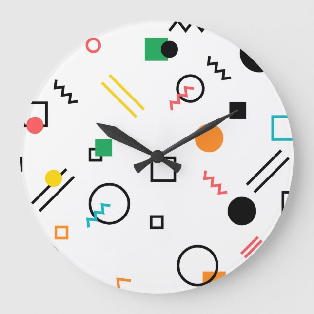 Modern, playful, cool, trendy, Memphis geometric Large Clock (Front)