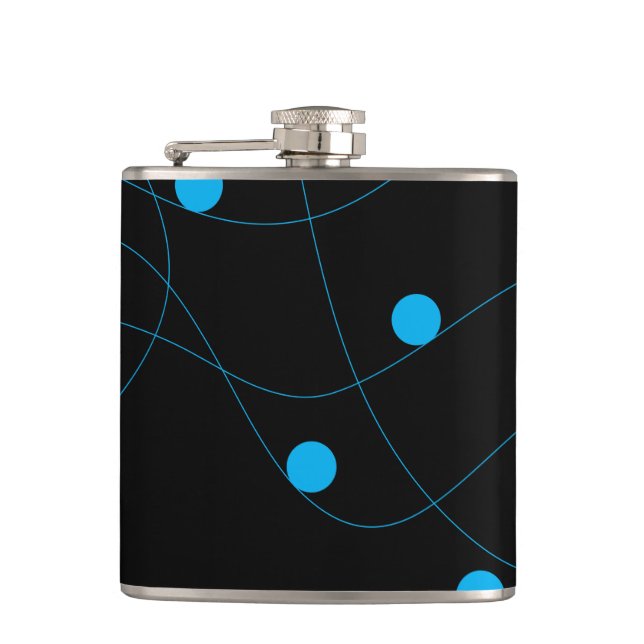 Modern, playful, fun, cute blue balls pattern hip flask (Front)