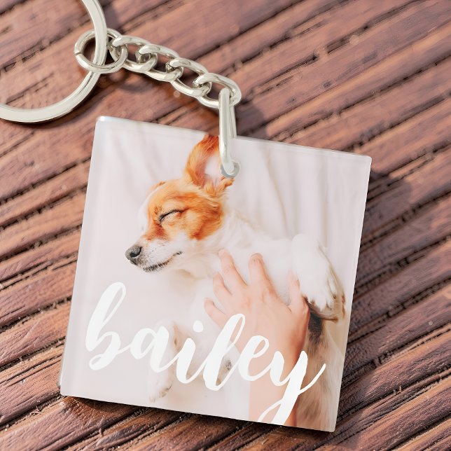Modern Playful Simple Elegant Chic Pet Photo Key Ring (Creator Uploaded)
