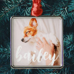 Modern Playful Simple Elegant Chic Pet Photo Metal Ornament<br><div class="desc">This simple and classic design is composed of serif typography and add a custom photo of your pet.</div>