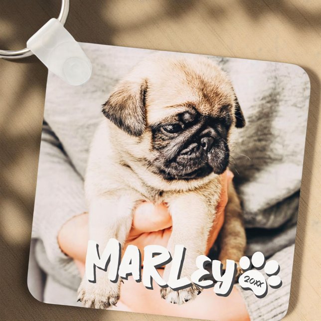 Modern Playful Simple Grunge Custom Pet Photo Key Ring (Creator Uploaded)