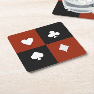 Modern Playing Card Suit Poker & Bridge  Square Paper Coaster