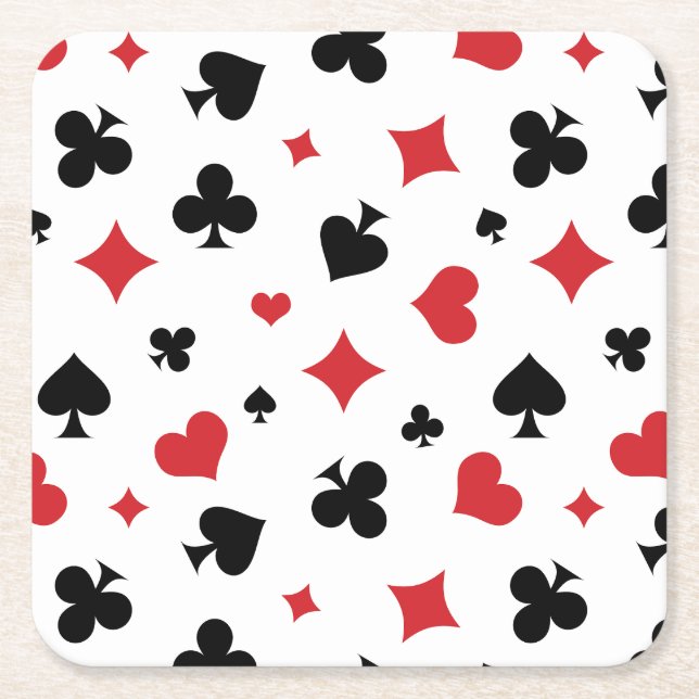 Modern Playing Card Suits Pattern Square Paper Coaster (Front)