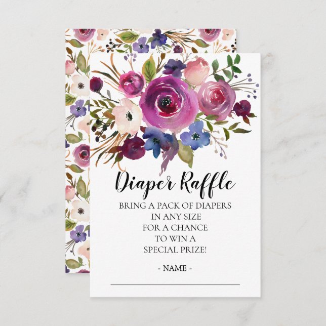 Modern Plum Blue Baby Shower Diaper Raffle Ticket Invitation (Front/Back)
