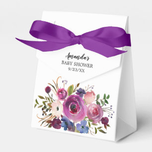 Modern Plum Blue Flowers Baby Shower Favour Box