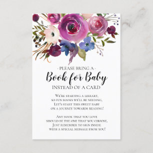 Modern Plum Floral Baby Shower Book for Baby Enclosure Card