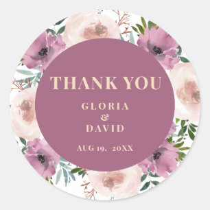 Modern Plum Floral Wedding  Classic Round Sticker