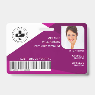 Modern Plum Geometric Design Medical Photo ID/Logo ID Badge