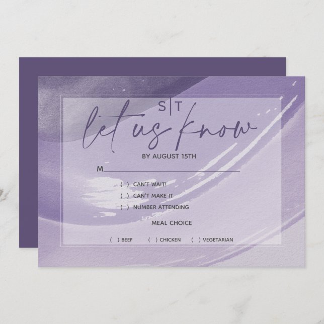 Modern Plum Meal Choice RSVP Watercolor Strokes  Invitation (Front/Back)