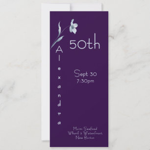 Modern Plum Noir Vertical Floral 50th Birthday Invitation