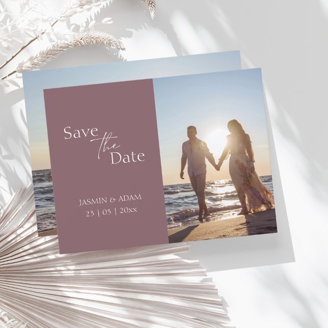 Modern Plum Purple Photo Wedding Save the Date Postcard (Creator Uploaded)