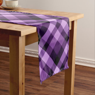 Modern Plum Purple Plaid Large Table Runner