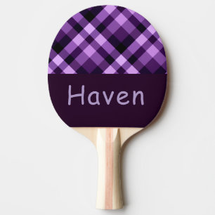 Modern Plum Purple Plaid Monogram Ping Pong Paddle