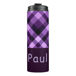 Modern Plum Purple Plaid Monogram Thermal Tumbler